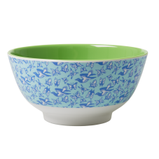 Rice Dk Green & Blue Melamine Bowl with a Bird Print